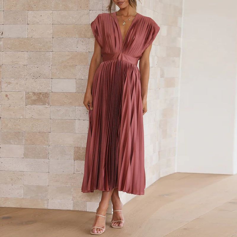 Elegant V-Neck Midi Dress for Ladies
