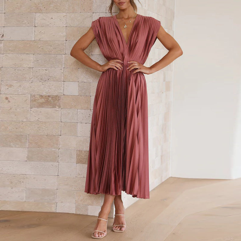 Elegant V-Neck Midi Dress for Ladies