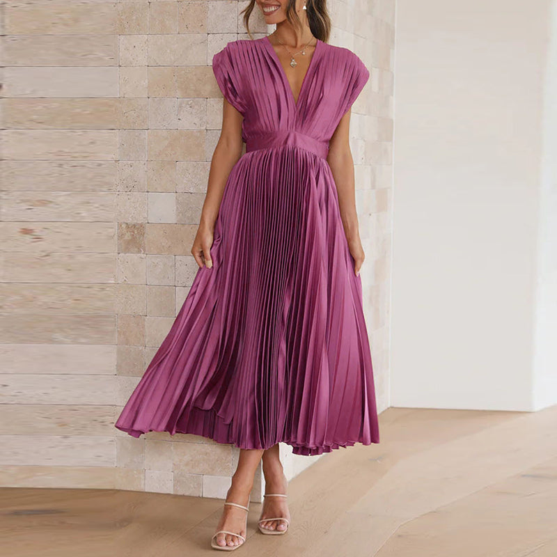 Elegant V-Neck Midi Dress for Ladies