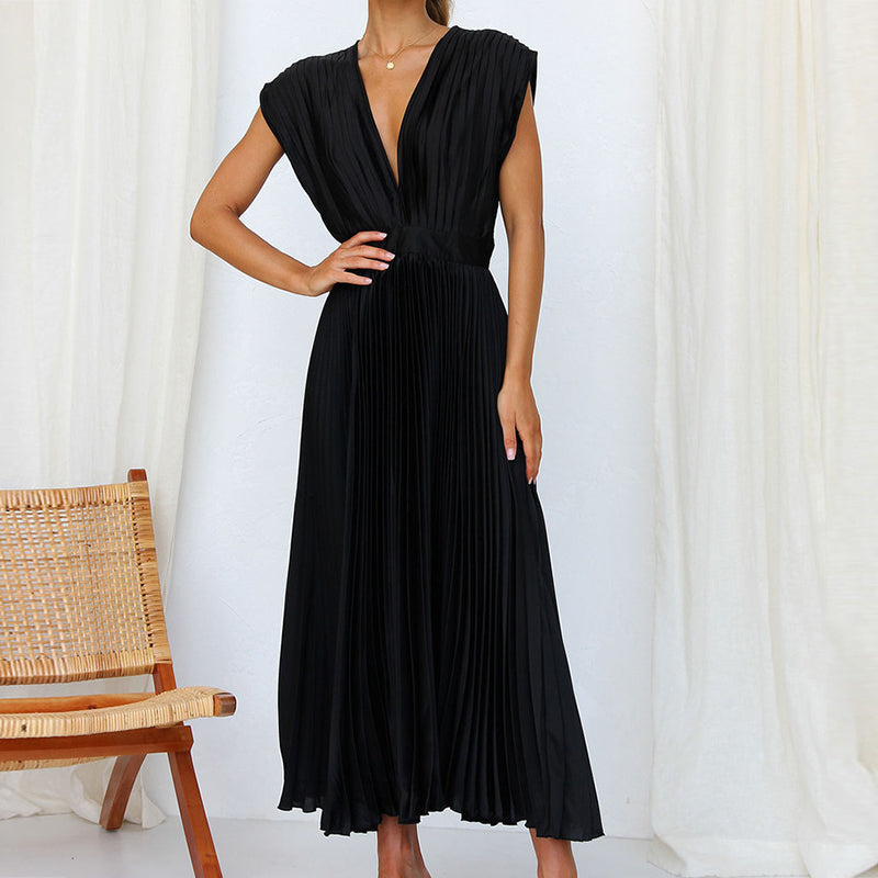Elegant V-Neck Midi Dress for Ladies