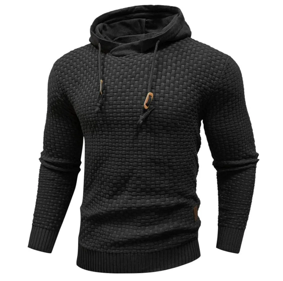 Men's Hoodie – Regular Fit – Knitted Texture – Hood with Drawstring – Ribbed Cuffs