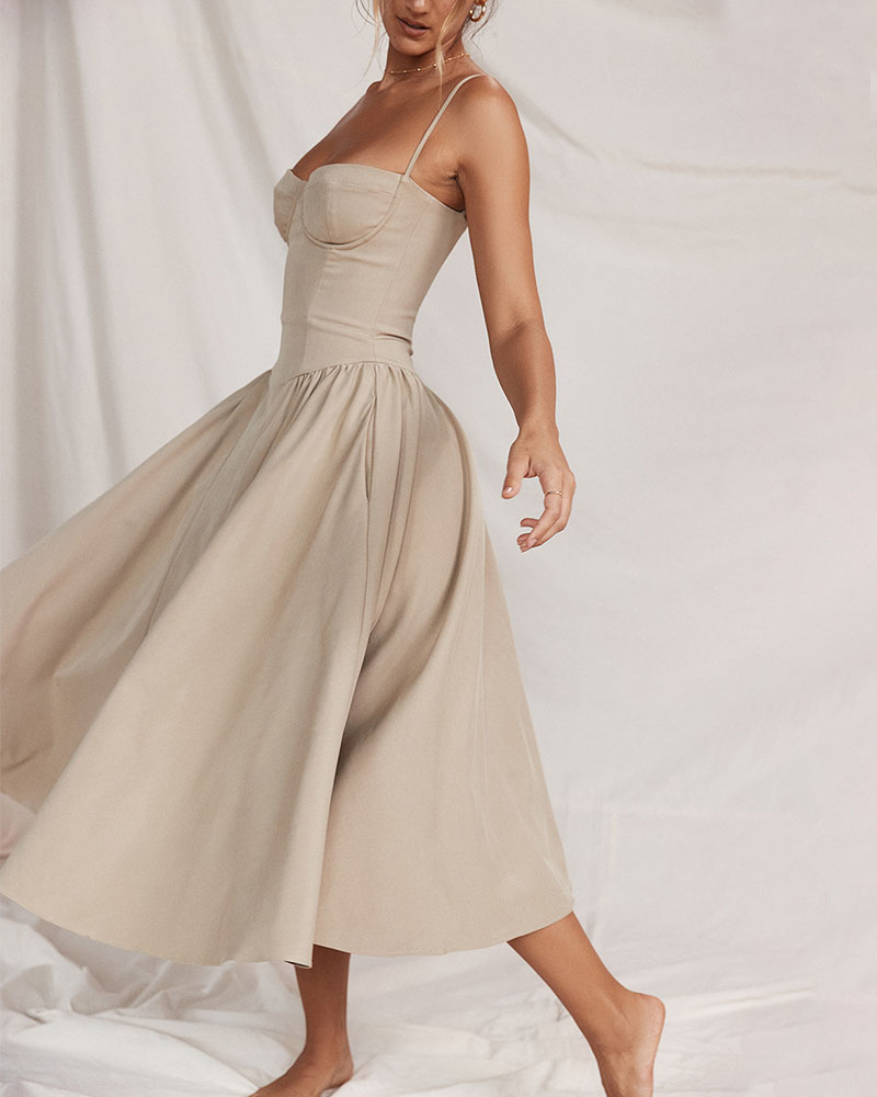 Stylish Midi Dress with Tubecolor and Straps