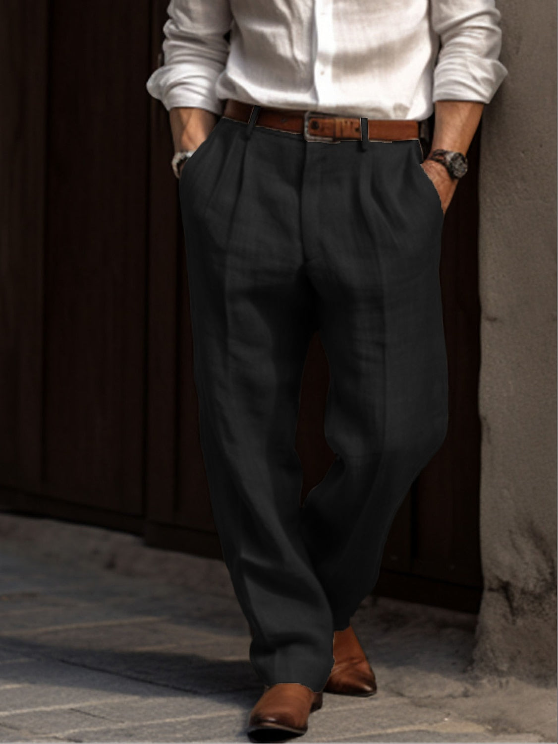 Elegante Geplooide Linnen Broek voor Heren