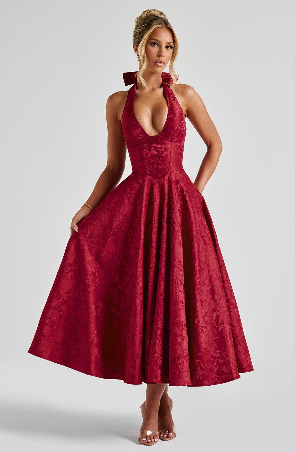 Elegant Red Midi Dress for Women