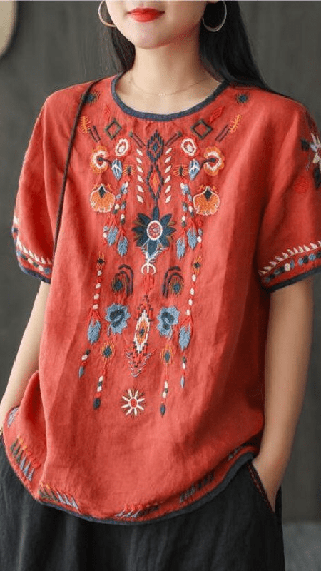 Ethnic Embroidered Blouse with Loose Fit tops for women