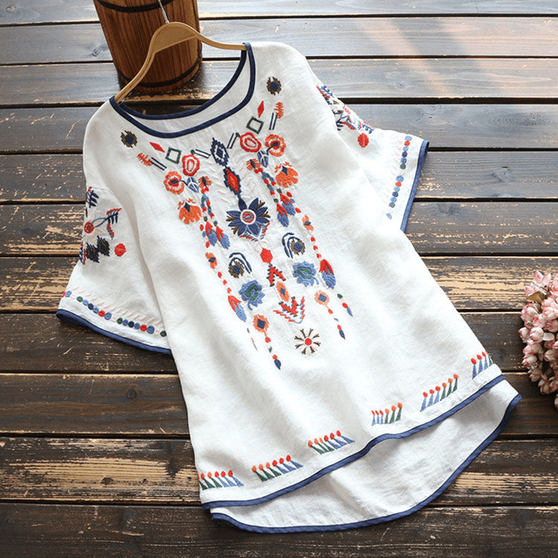 Ethnic Embroidered Blouse with Loose Fit tops for women