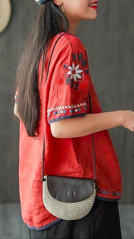 Ethnic Embroidered Blouse with Loose Fit tops for women