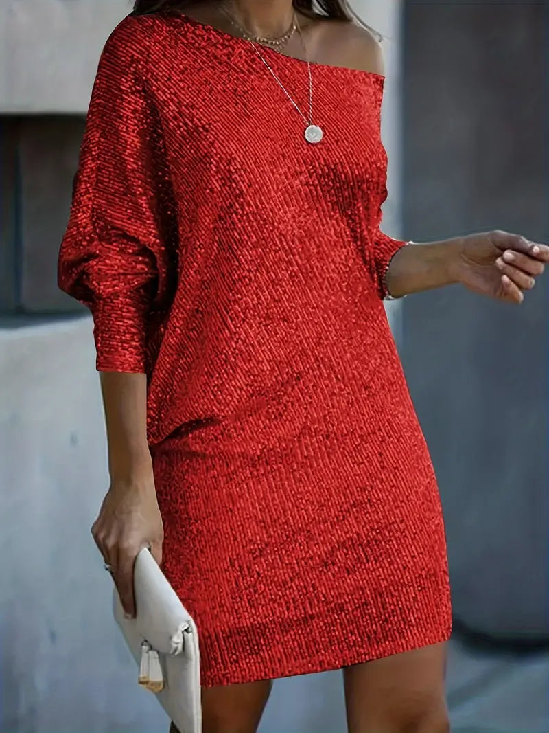 Chic Long Sleeves Dress with Glitter