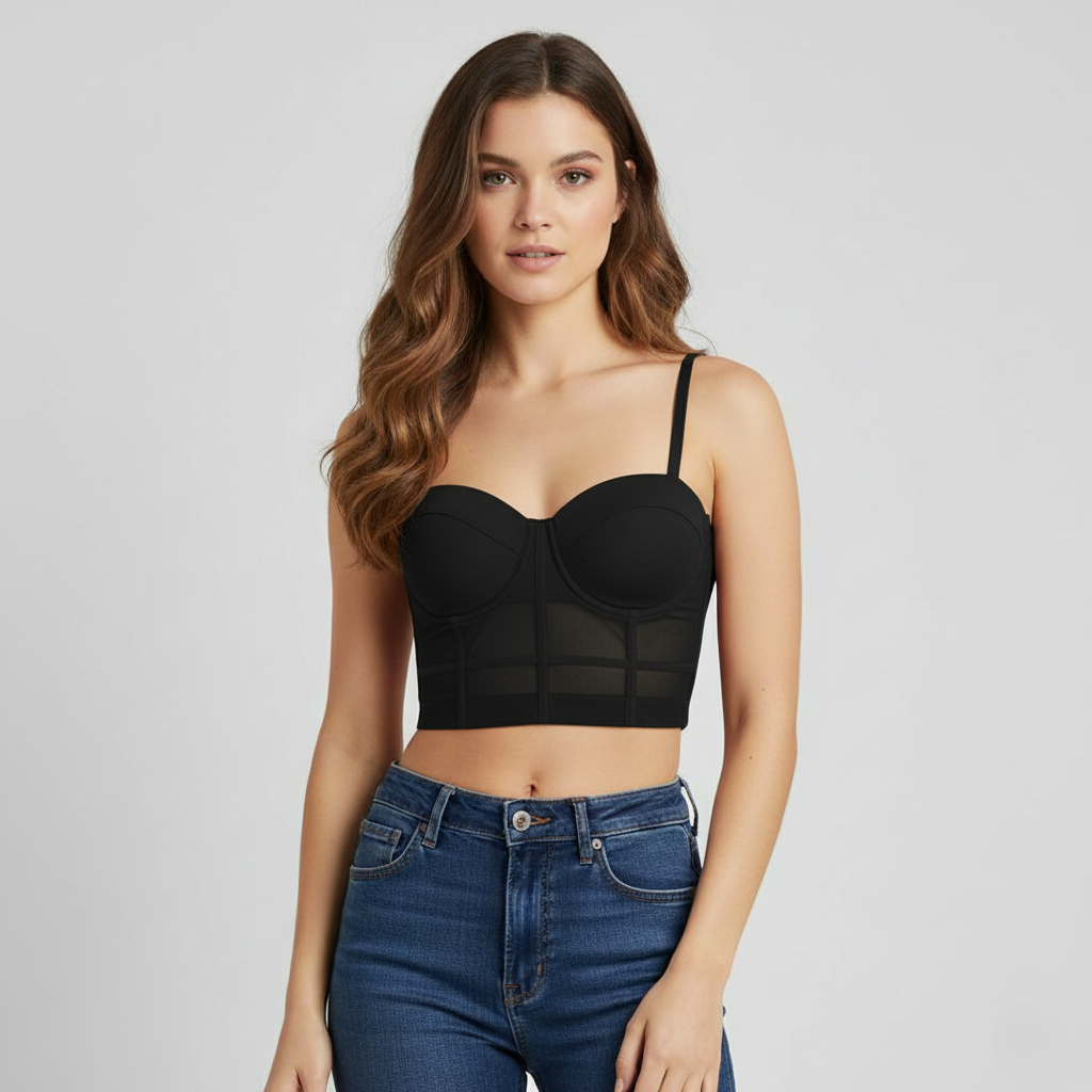 Ladies corset top - Mesh bustier - Adjustable straps - Underwire support