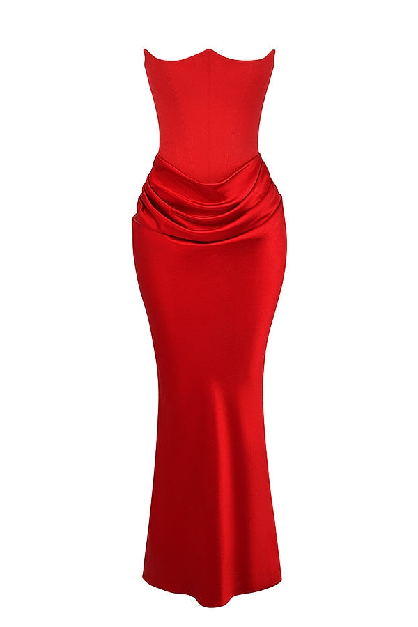 Red Satin Maxi Corsetdress