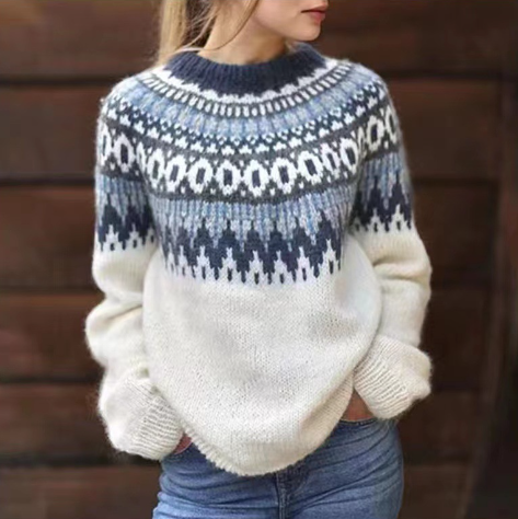 Chic Ladies Wool Sweater – Nordic Knit Design, Relaxed Fit