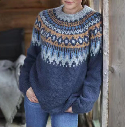 Chic Ladies Wool Sweater – Nordic Knit Design, Relaxed Fit