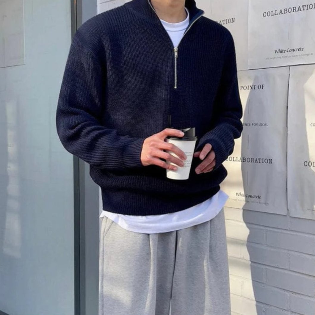 Men's sweater – Half zip – Relaxed Fit – Ribbed knit – Wool mix – Casual wearing comfort