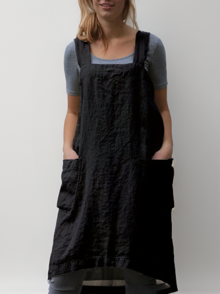 Cotton-Linen Apron Dress with Pockets for Women