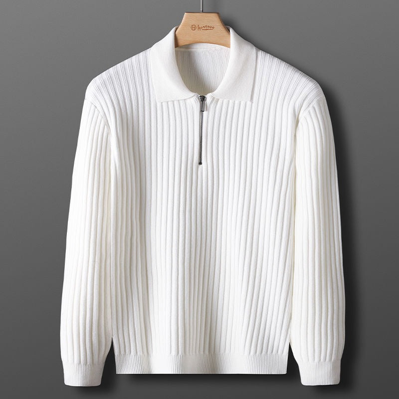 Men's Polo Sweater - Wool Mix - Regular Fit - Long Sleeves - Half Zip Closure