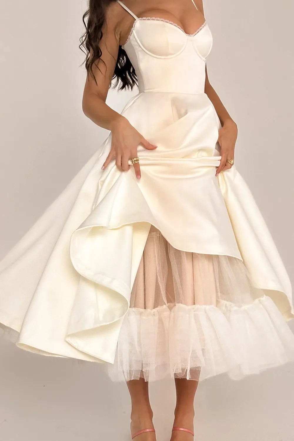 White Satin Midi Party Dress