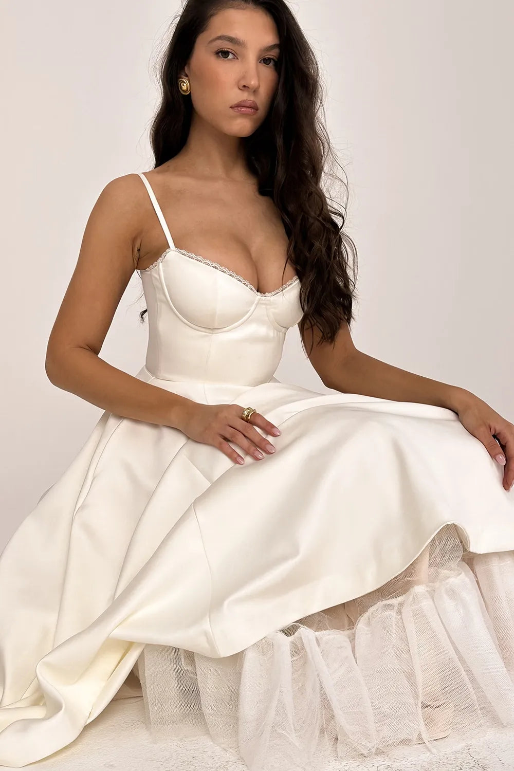 White Satin Midi Party Dress