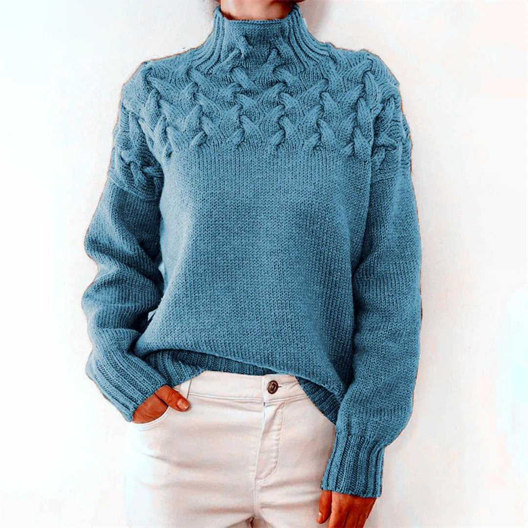 Ladies Sweater - Woolmix - Roll Neck - Chunky Cable Pattern
