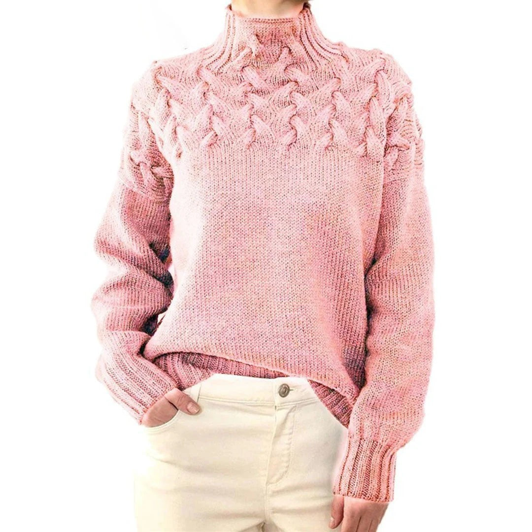 Ladies Sweater - Woolmix - Roll Neck - Chunky Cable Pattern
