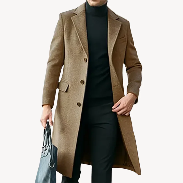 Men's Overcoat – Wool Blend – Tailored Fit – Full Length – Classic Lapels – Formal Style