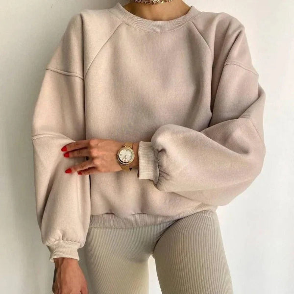 Women's Sweater – Loose Fit – Round Neck – Balloon Sleeves – Soft Knit Pullover