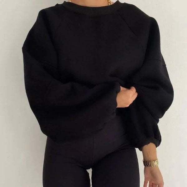 Women's Sweater – Loose Fit – Round Neck – Balloon Sleeves – Soft Knit Pullover