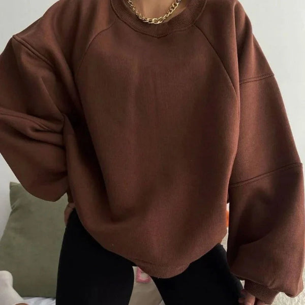 Women's Sweater – Loose Fit – Round Neck – Balloon Sleeves – Soft Knit Pullover