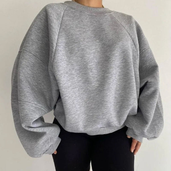 Women's Sweater – Loose Fit – Round Neck – Balloon Sleeves – Soft Knit Pullover