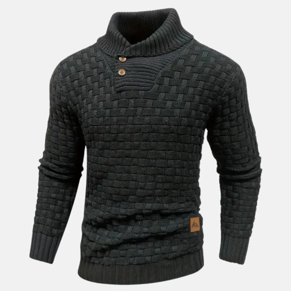 Men's Sweater – Knitted Wool – Regular Fit – Shawl Collar – Button Closure – Long Sleeve