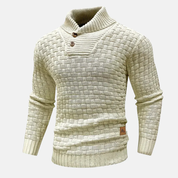 Men's Sweater – Knitted Wool – Regular Fit – Shawl Collar – Button Closure – Long Sleeve
