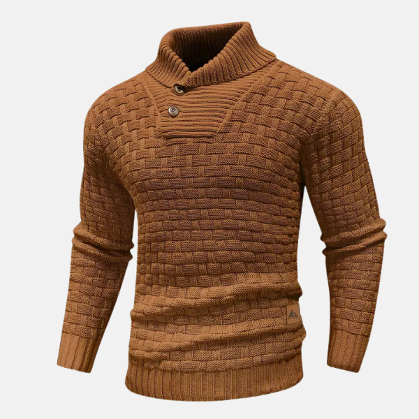 Men's Sweater – Knitted Wool – Regular Fit – Shawl Collar – Button Closure – Long Sleeve