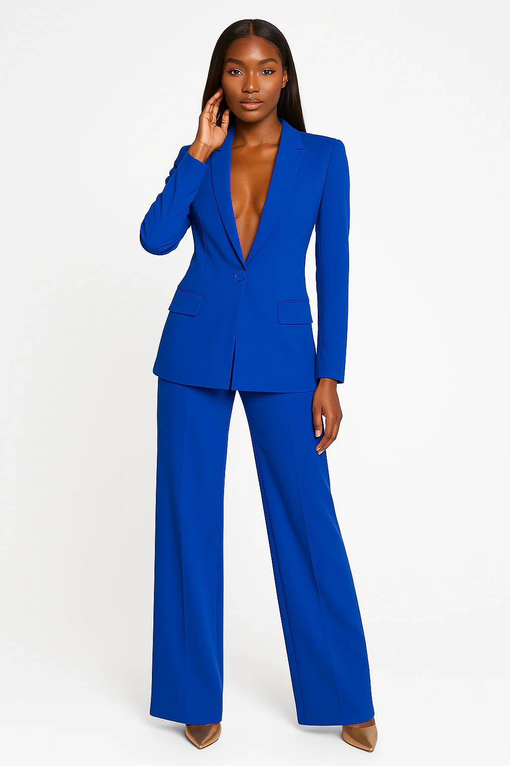 Women's Trouser Suit – Tailored Fit – Single Button – Shoulder Pads – Wool Mix