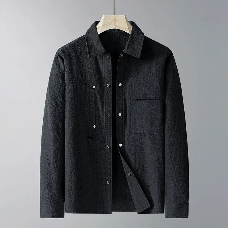 Men's Jacket – Loose Fit – Textured Fabric – Point Collar – Chest Pockets – D-Ring Detail