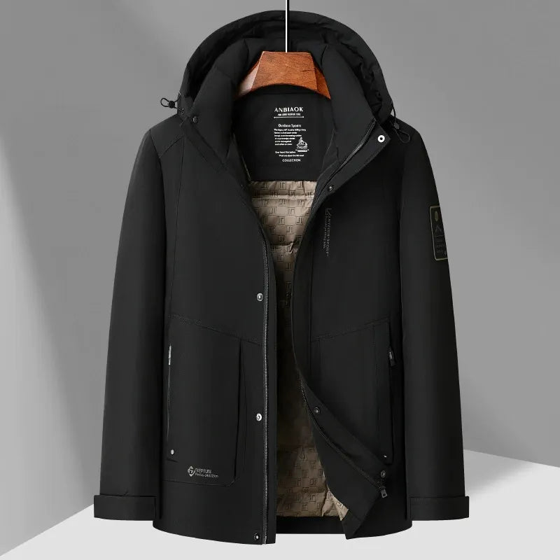 Men's Down Jacket – Regular Fit – Lined – Adjustable Hood – Zipper and Snap Buttons