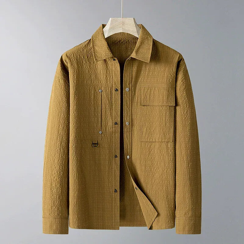 Men's Jacket – Loose Fit – Textured Fabric – Point Collar – Chest Pockets – D-Ring Detail