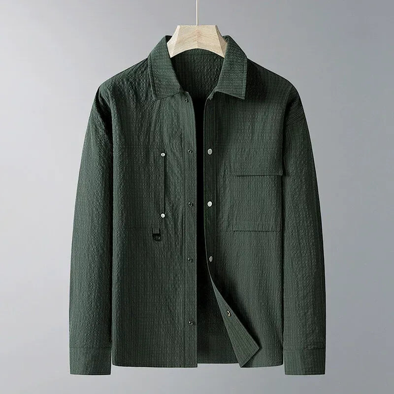 Men's Jacket – Loose Fit – Textured Fabric – Point Collar – Chest Pockets – D-Ring Detail