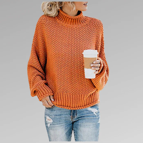 Ladies sweater – Relaxed fit – High ribbed collar – Chunky knit with dropped shoulders