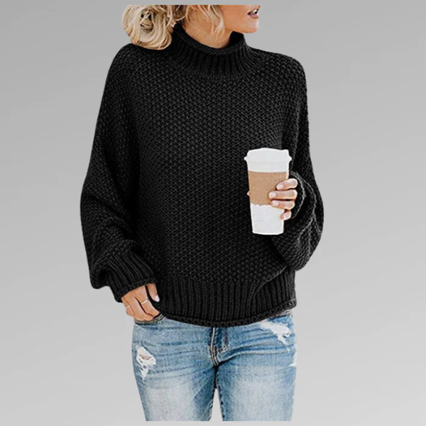 Ladies sweater – Relaxed fit – High ribbed collar – Chunky knit with dropped shoulders