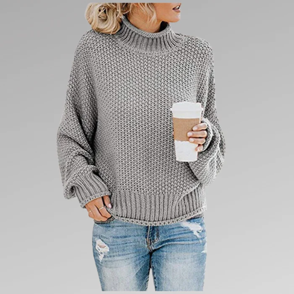 Ladies sweater – Relaxed fit – High ribbed collar – Chunky knit with dropped shoulders