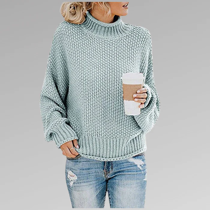 Ladies sweater – Relaxed fit – High ribbed collar – Chunky knit with dropped shoulders