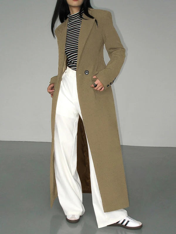 Ladies Coat – Wool Mix – Long Fitted Model –Double-Breasted with Pockets