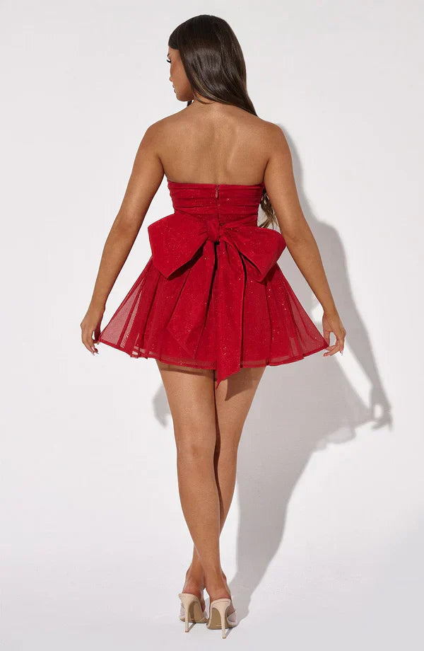 Mini-dress with Sequins and Large Bow For Ladies
