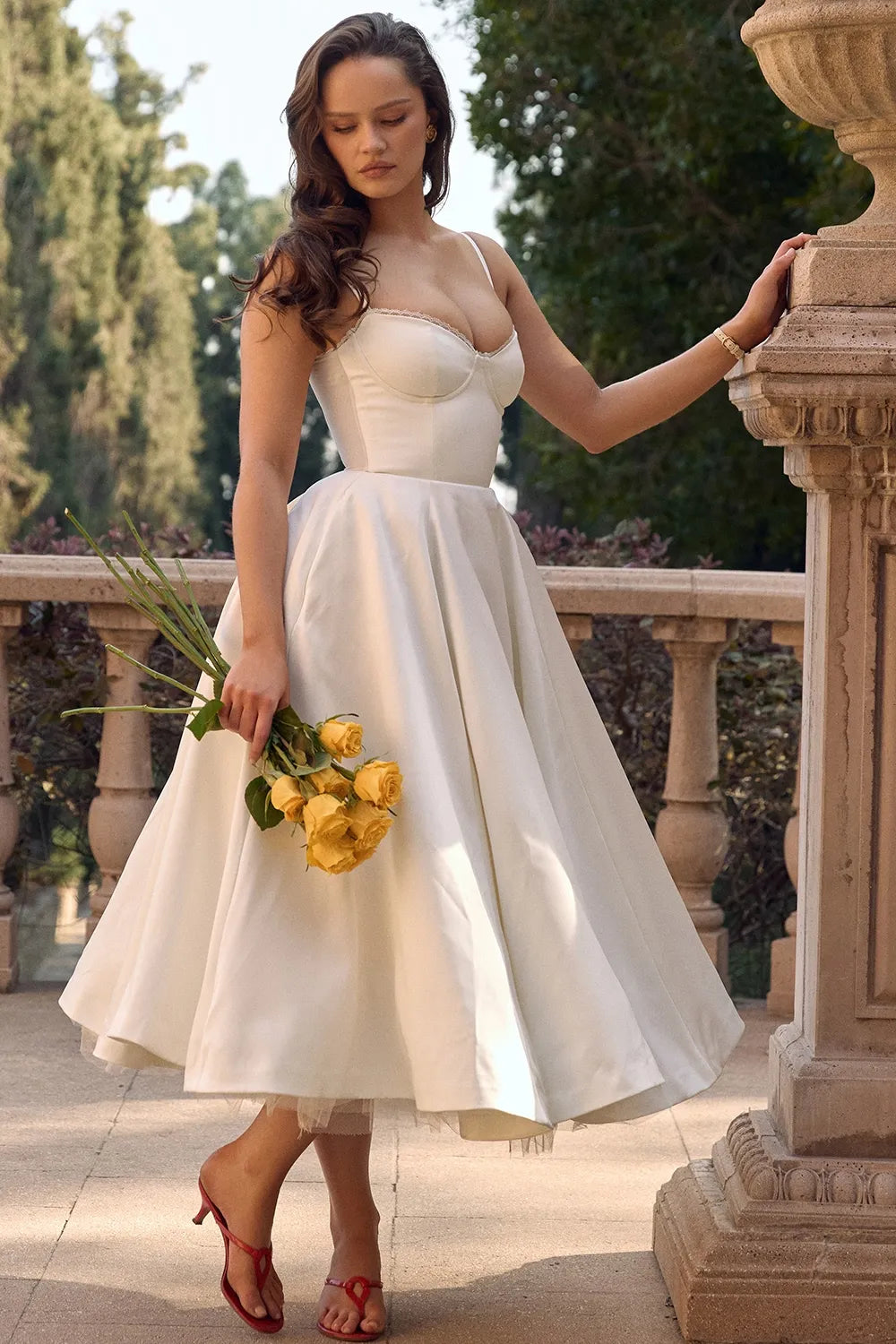 White Satin Midi Party Dress