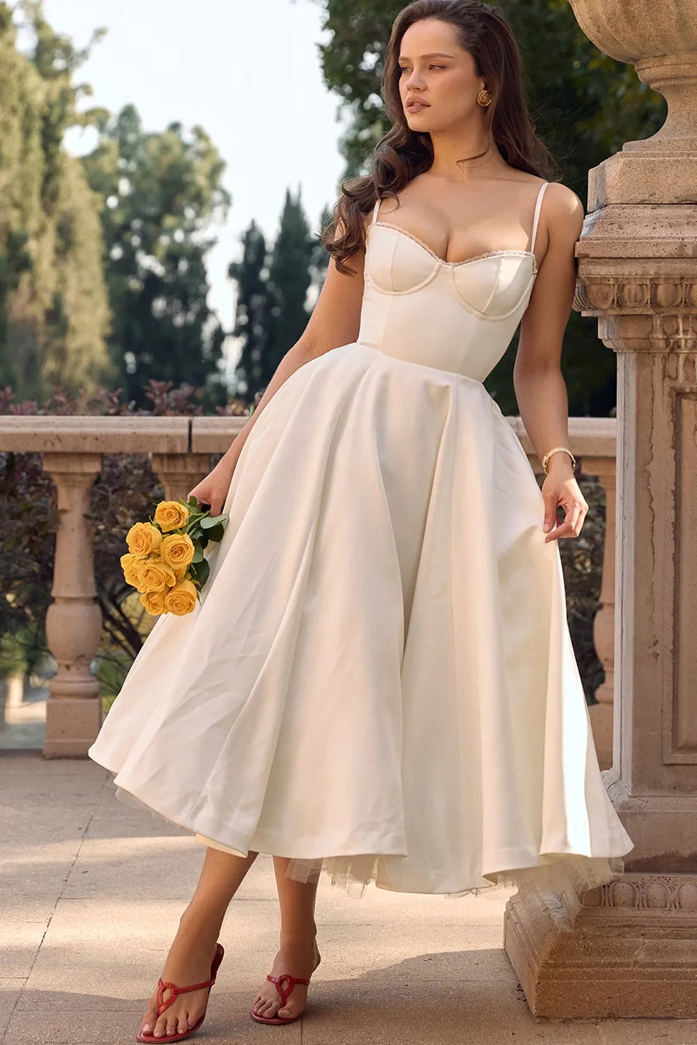 White Satin Midi Party Dress