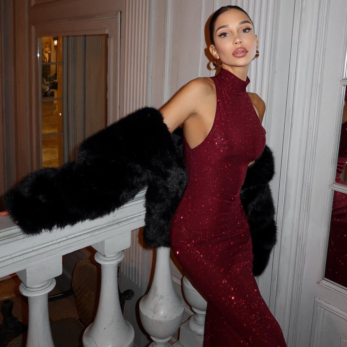 Beautiful Crimson Sequin Maxi Dress for Women