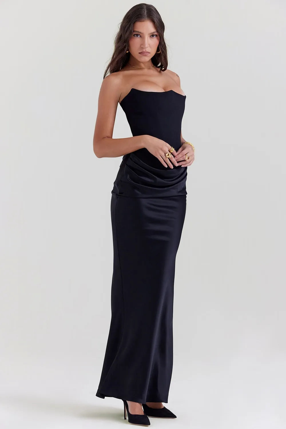 Black Satin Maxi Corset Dress