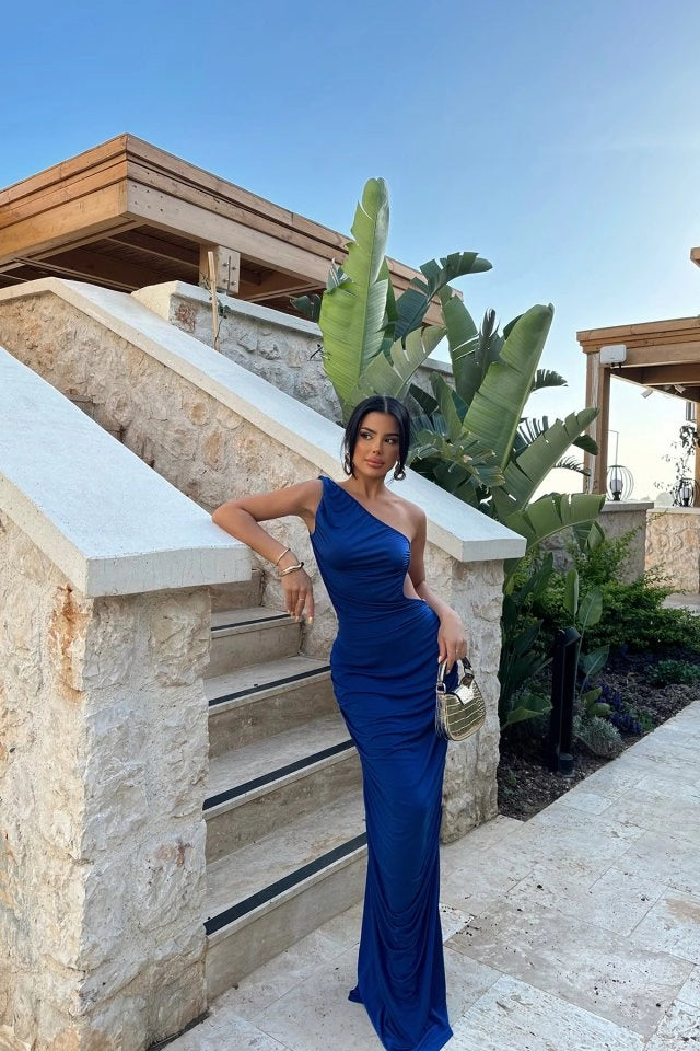 Saks Blue Strapless Dress with Chaindetail