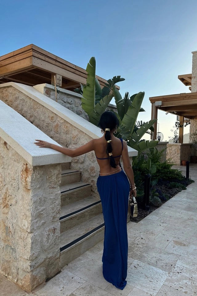 Saks Blue Strapless Dress with Chaindetail