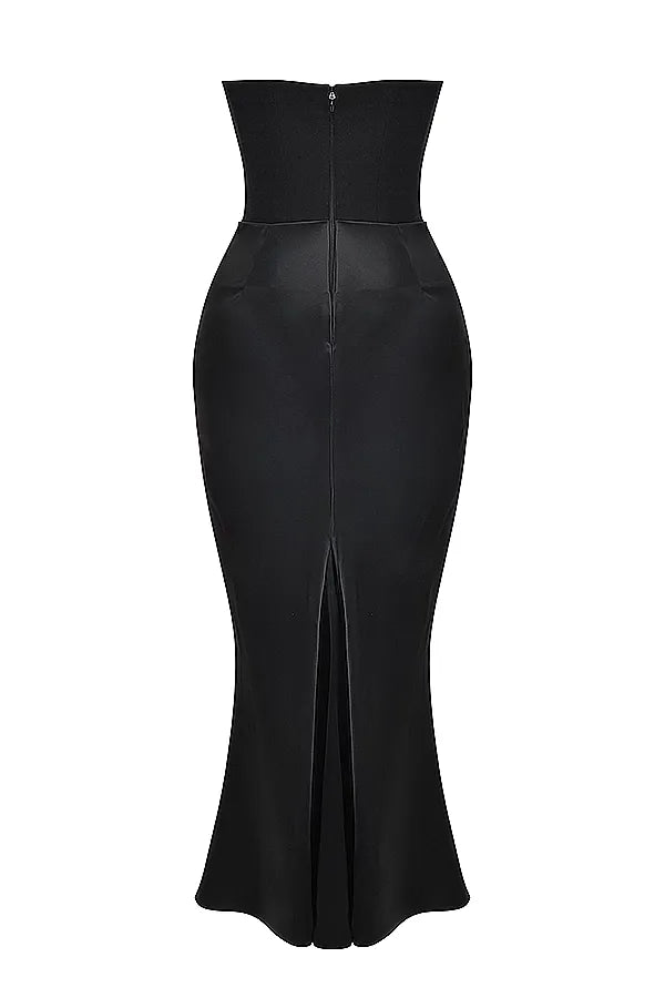 Black Satin Maxi Corset Dress