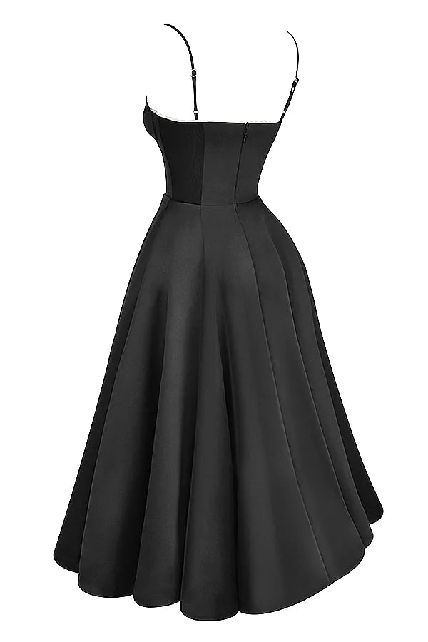 Black Satin Midi Dress